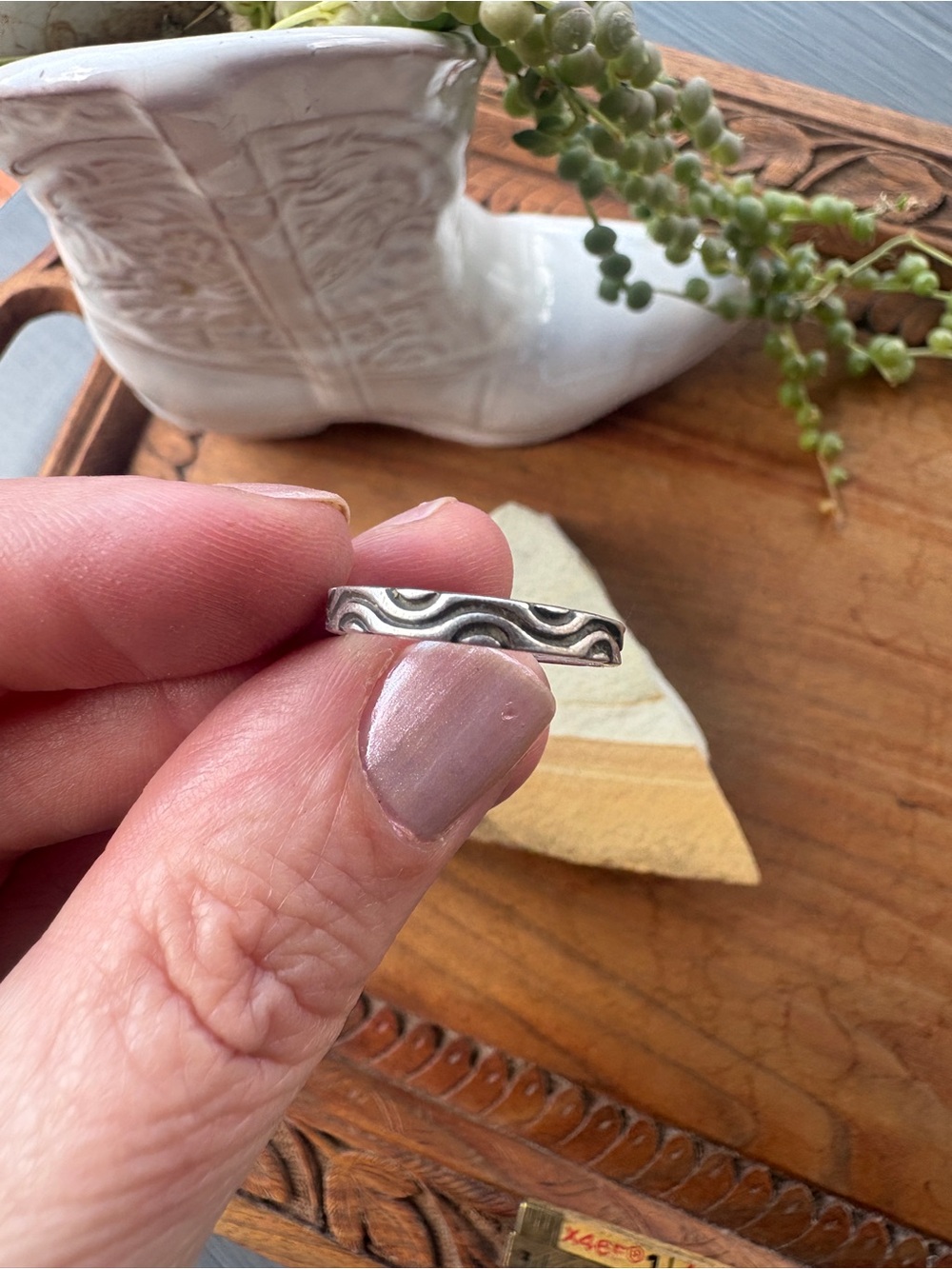 El Tom Navajo Sterling Silver Stamped Stacker Band Ring Sz 5.75 Signed